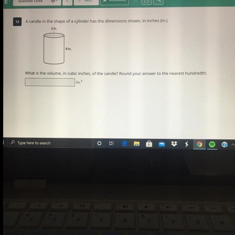 A candle in the shape of a cylinder has the dimensions shown, in inches (in.).5 in-example-1