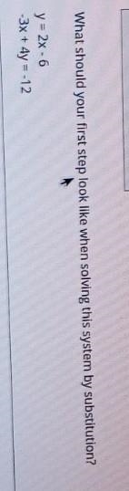 What should your first step look like when solving this system by substitutiony=2x-example-1
