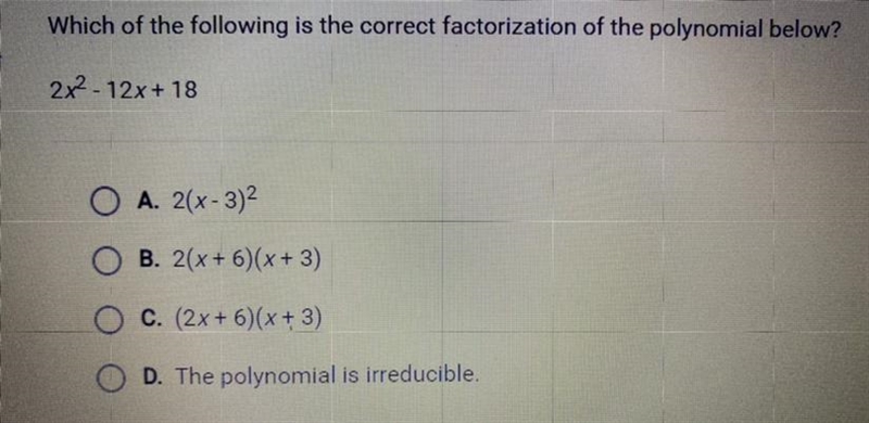 Which of the following is the correct factorization of the polynomial below? 2x^2 - 12x-example-1