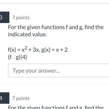 For the given functions f and g, find theindicated value.F(x) = x2+ 3x, g(x) =× + 2(f-example-1