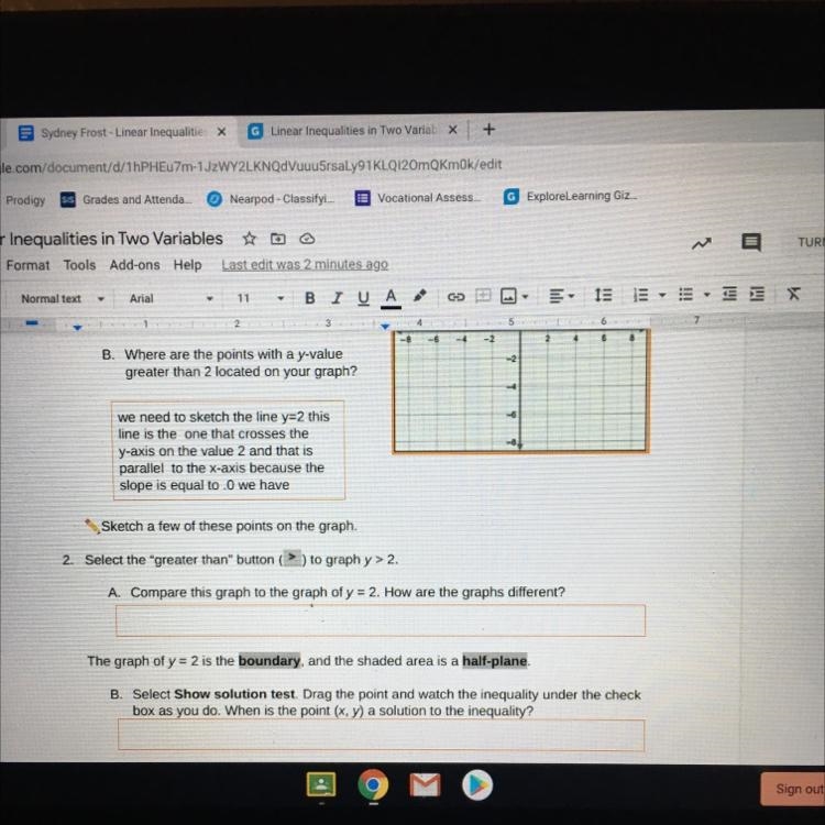 Compare this graph to the graph of y = 2. How are the graphs different?-example-1