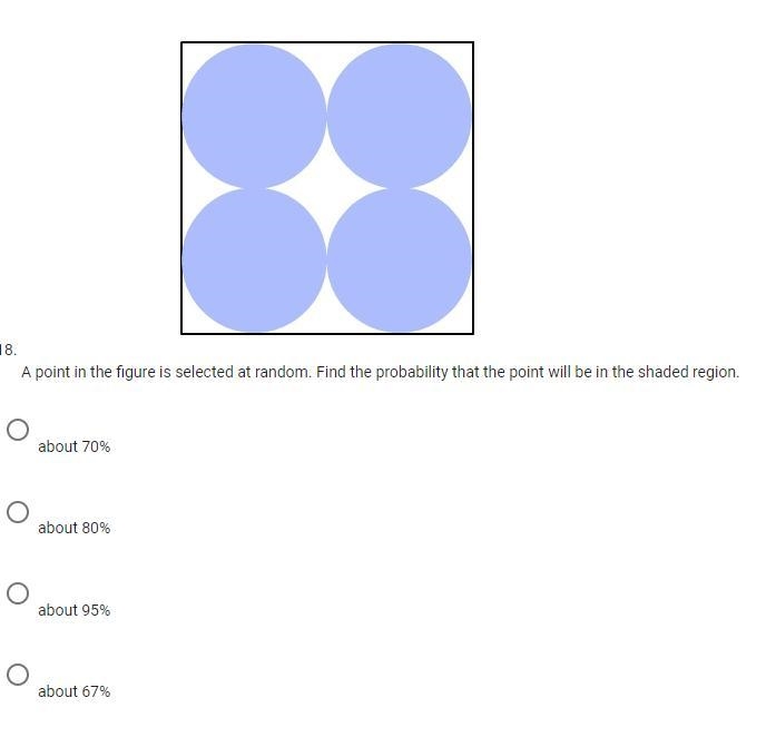 50 POINTS A point in the figure is selected at random. Find the probability that the-example-1