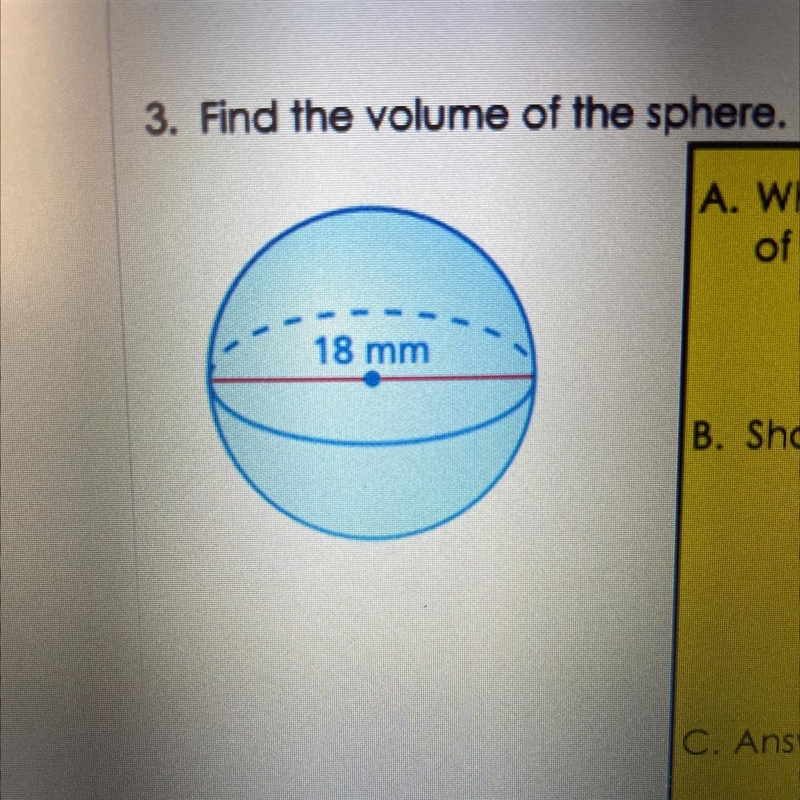 Please help,Find the volume of the sphere and leave the answer as pi-example-1