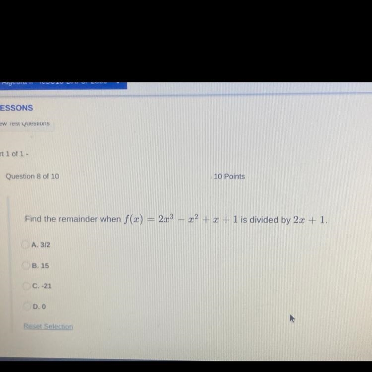 Find the remainder when f(x)=2x^3-x^2+x+1 is divided by 2x+1-example-1