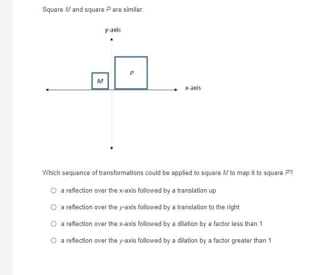 Which sequence of transformations could be applied to square M to map it to square-example-1