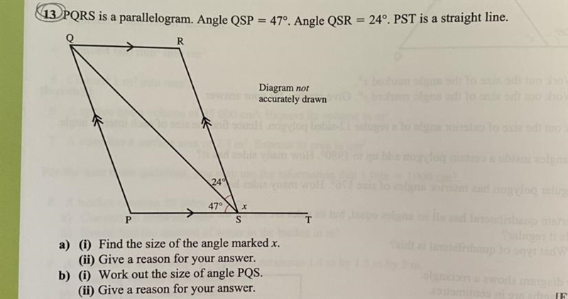 PQRS is a parallelogram. Angle QSP = 47°. Angle QSR = 24°, PST is a straight line-example-1