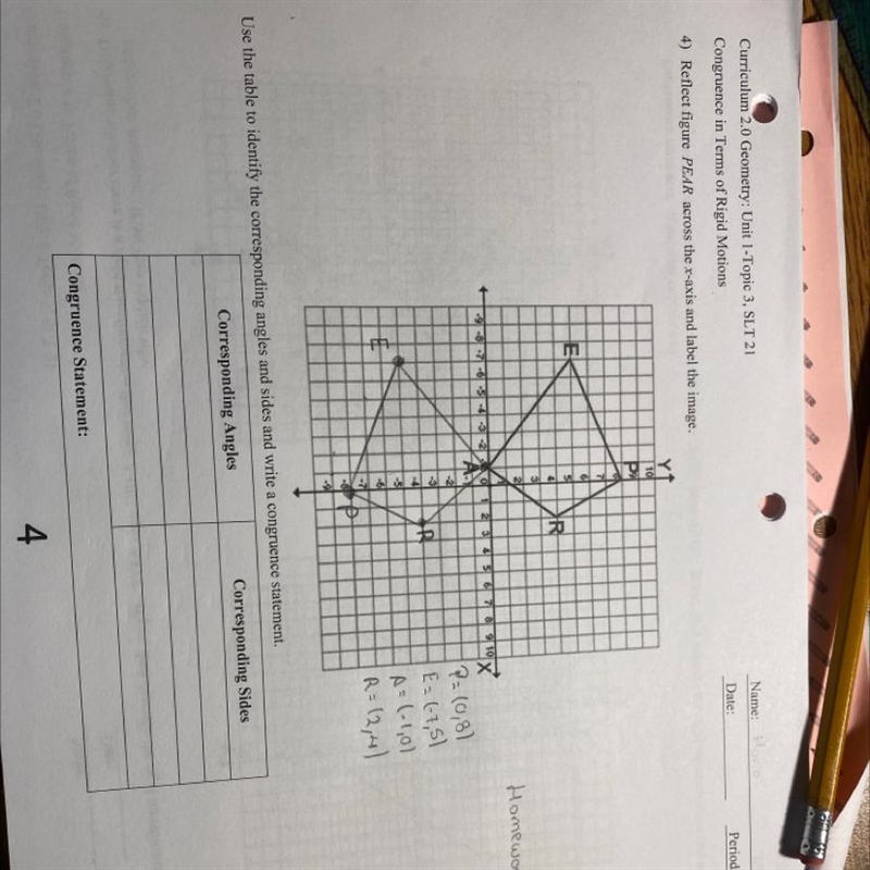 The question: Use the table to identify the corresponding angles and sides and write-example-1