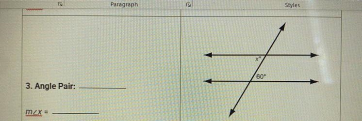 Please help me answer! Name the angle pair and find the missing angle measure-example-1