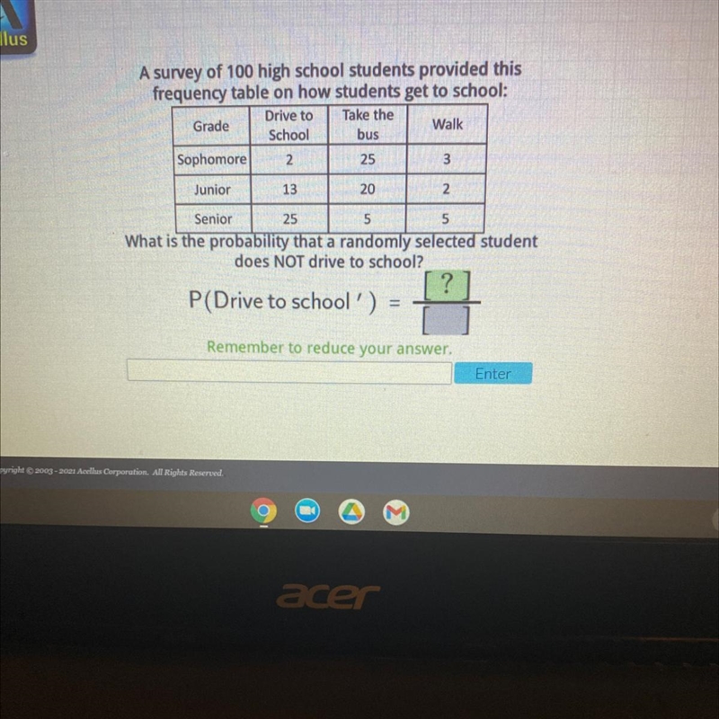 AcellusA survey of 100 high school students provided thisfrequency table on how students-example-1