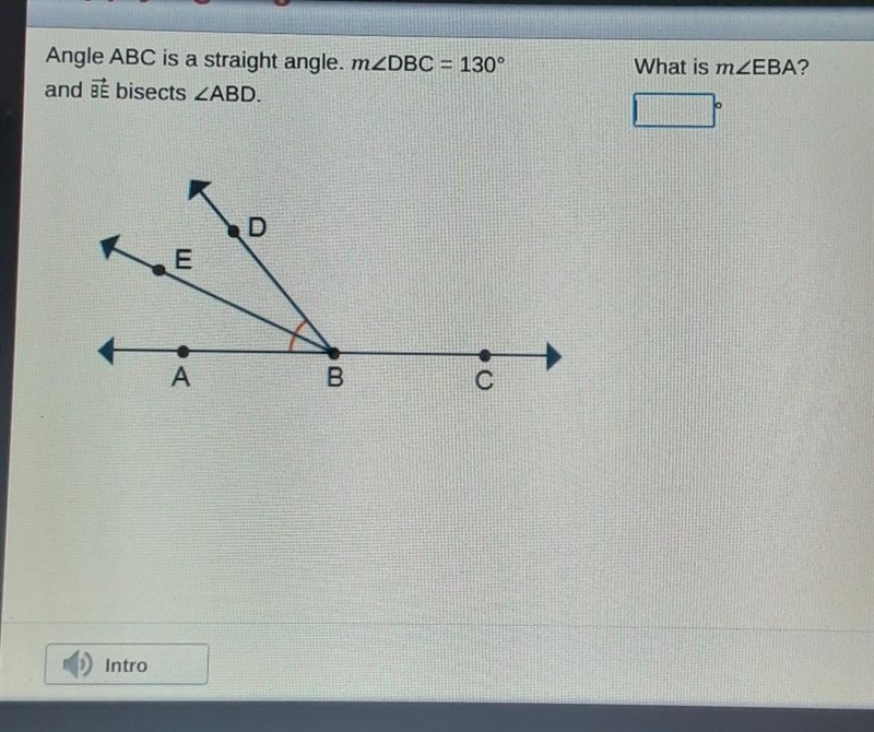 Angle ABC is a straight angle. M-example-1