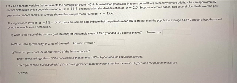 Let x be a random variable that represents the hemoglobin count (HC) in human blood-example-1