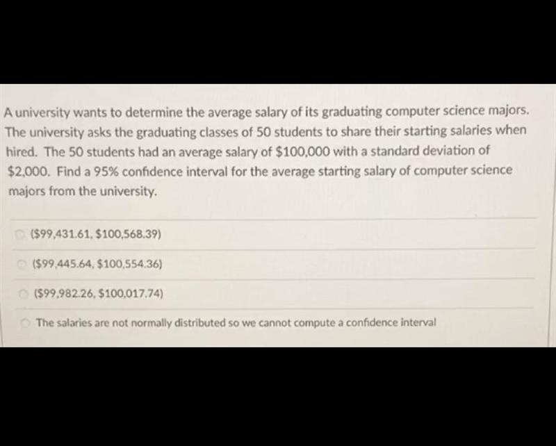 Find a 99% confidence interval for the previous problem.A) ($99,271.44, $100,728.56)B-example-1