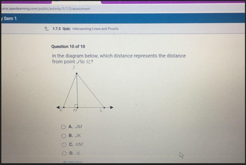 In the diagram below, which distance represents the distancefrom point Jto RT?3M-example-1