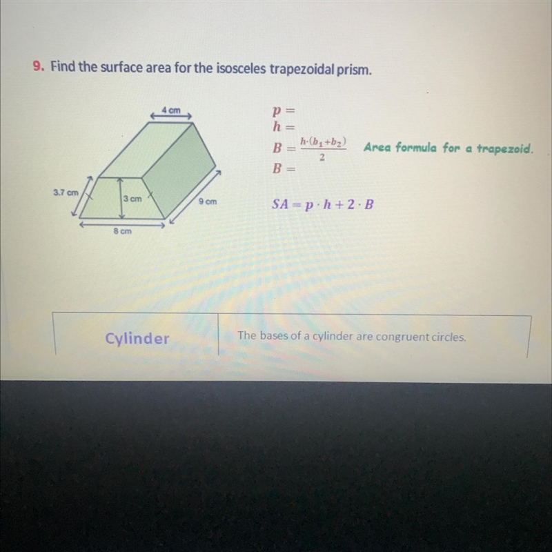 Find the surface area of the isosceles trapezoid prism , Do not round answer-example-1