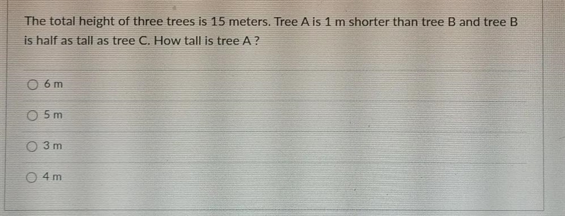 The total height of three trees is 15 meters. Tree A is 1 m shorter than tree B and-example-1