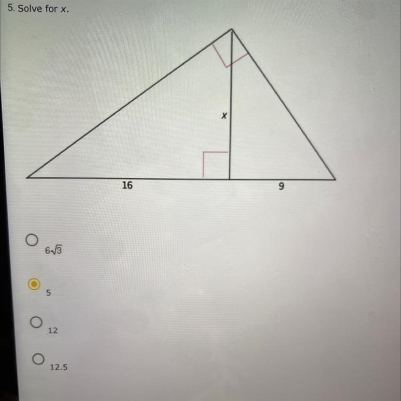 Solve for x. A. 6/3 B. 5 C. 12 D. 12.5-example-1