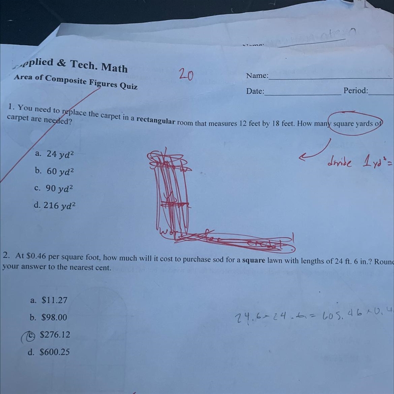 Area of composite figures worksheet #1 (don’t mind the pen it’s a mistake)-example-1