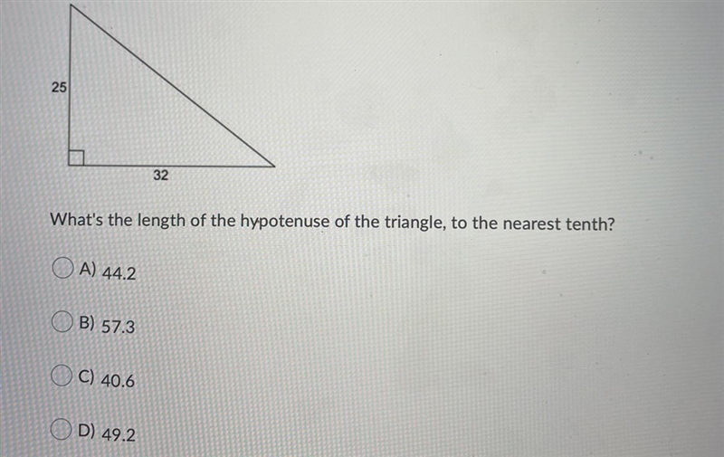 What's the length of the hypotenuse of the triangle, to the nearest tenth?Question-example-1