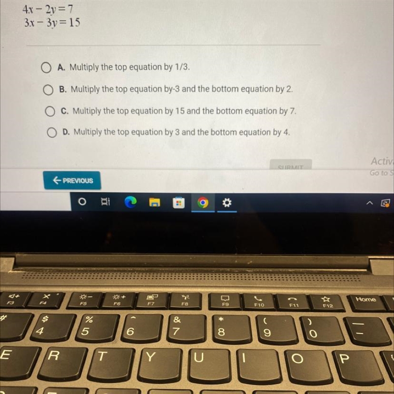 Which of the following options could you do before subtracting the equations so that-example-1