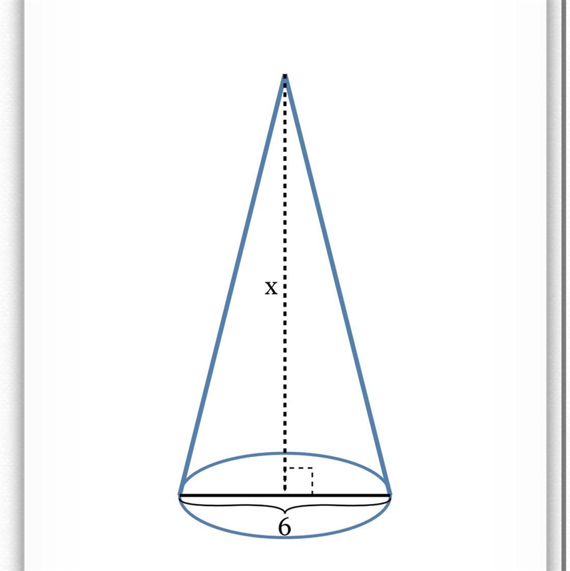 The volume of the right cone below is 36π units ^3. Find the value of x-example-1