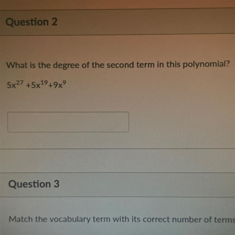 What is the degree of the second term in this polynomial-example-1