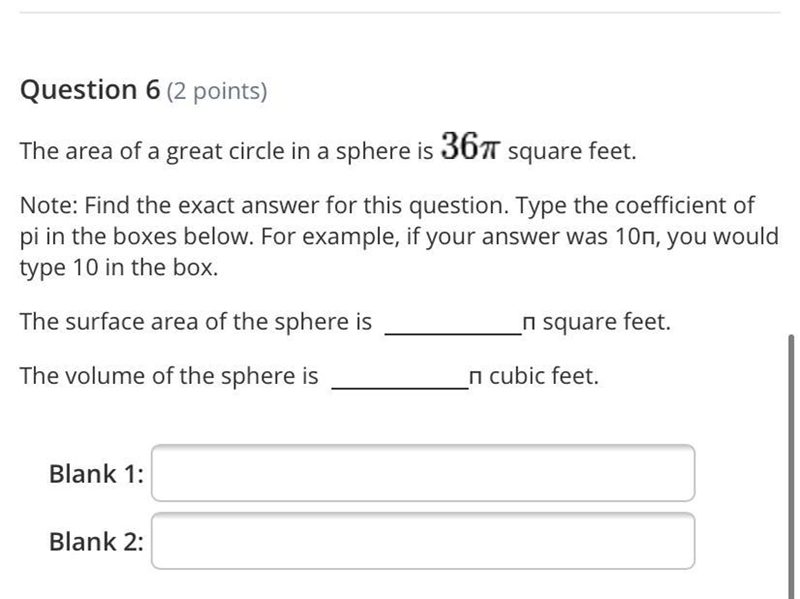 The area of a great circle in a sphere is 364 square feet.Note: Find the exact answer-example-1