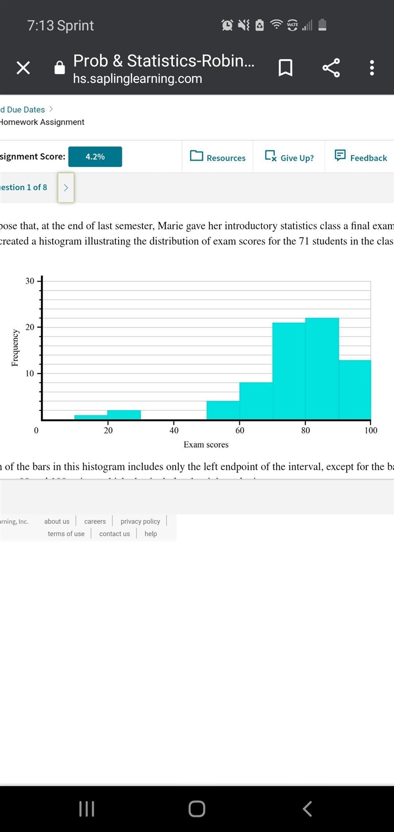 what percentage of students scored before 70-90 points on the exam? Round your answer-example-2