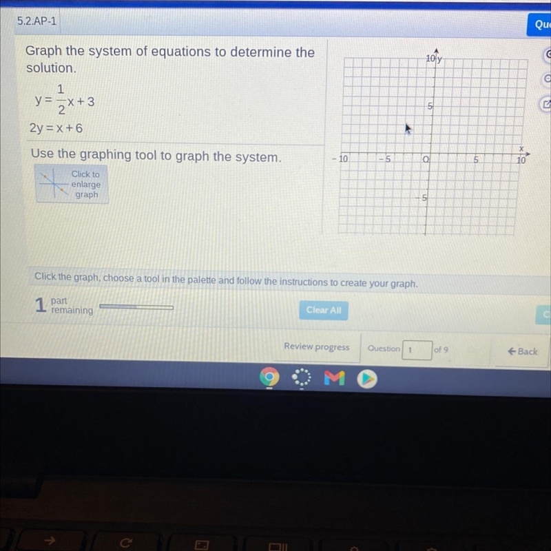 Graph the system of equations to determine thesolution.10 yo1y = -x + 3+3ih2y = x-example-1