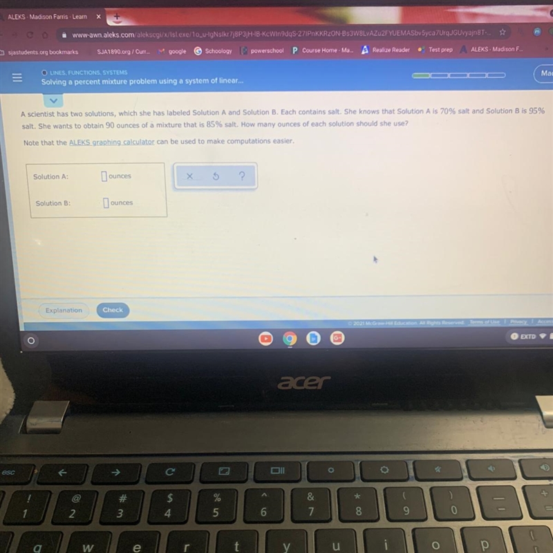 Solving a percent mixture problem using a system of linear..EspanolA scientist has-example-1