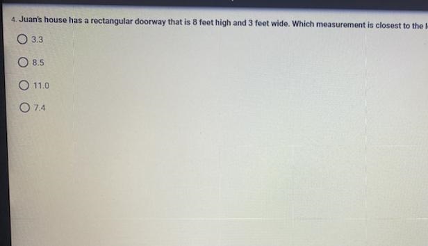 Juan's house has a rectangular doorway that is 8 feet high and 3 feet wide. Which-example-1