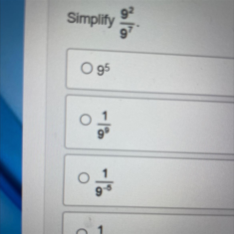 I need help simplifying this question (last answer that is cropped is 1 over 9 with-example-1