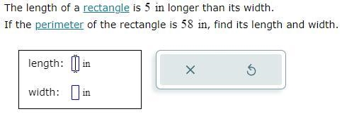 The length of a rectangle is 5 in longer than its width. If the perimeter of the rectangle-example-1