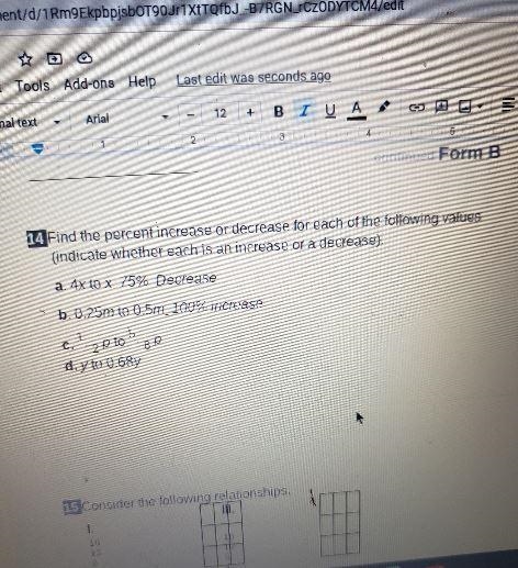 14 Find the percent increase or decrease for each of the following values (indicate-example-1