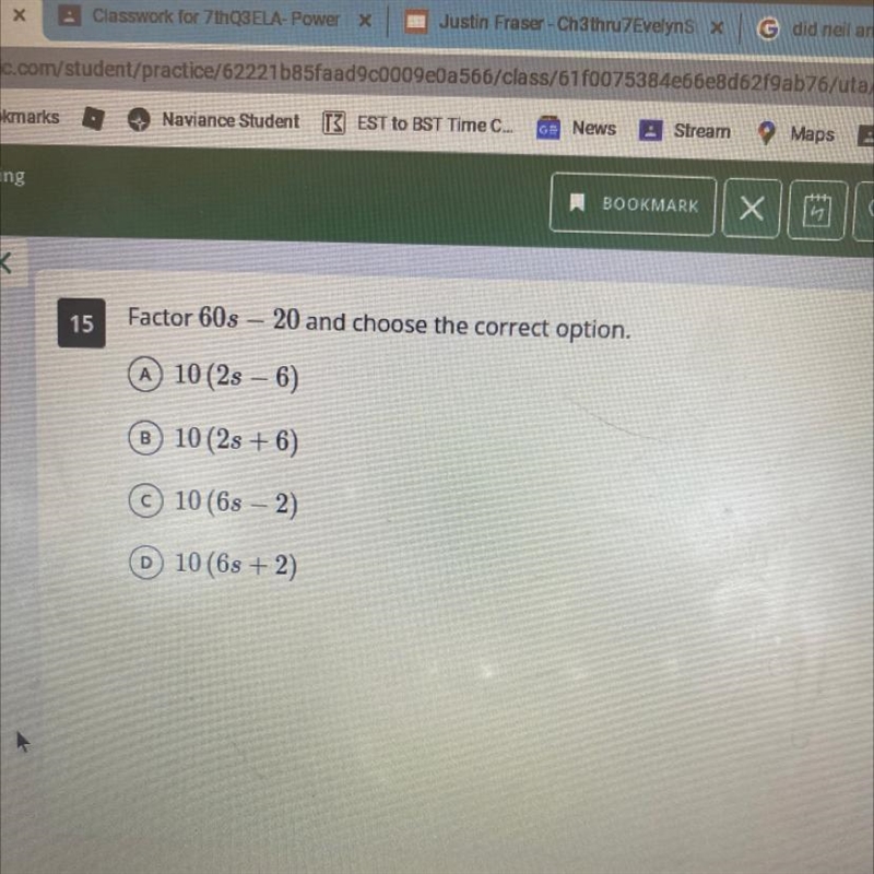 Factor 60s - 20 and choose the correct option-example-1