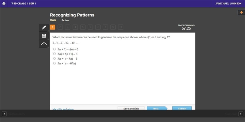 Which recursive formula can be used to generate the sequence shown,-example-1