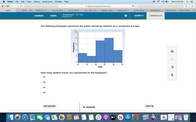 The following histogram represents the points earned by students on a vocabulary pre-example-1