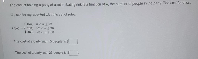 The cost of holding a party at a rollerskating rink is a function of ra, the number-example-1