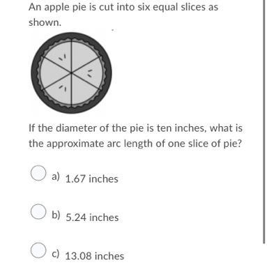 What is the arc length of one slice of pie?-example-1