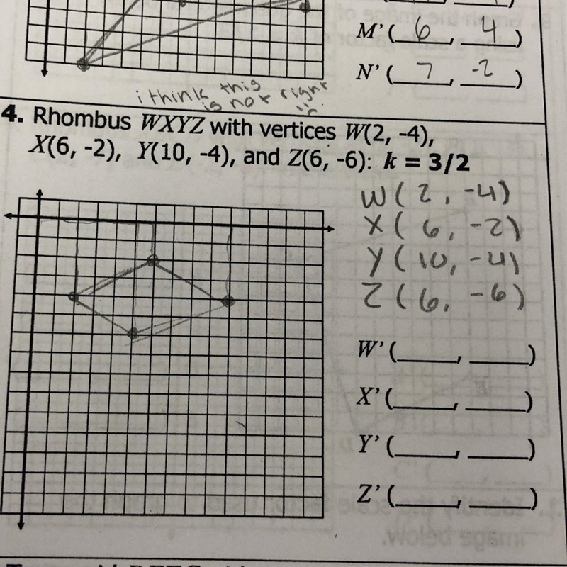 I need help finding the other pointsDilate the Rhombus with a scale factor of k= 3/2-example-1