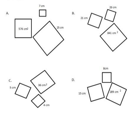 Which group of these squares do NOT support the Pythagorean theorem?​-example-1