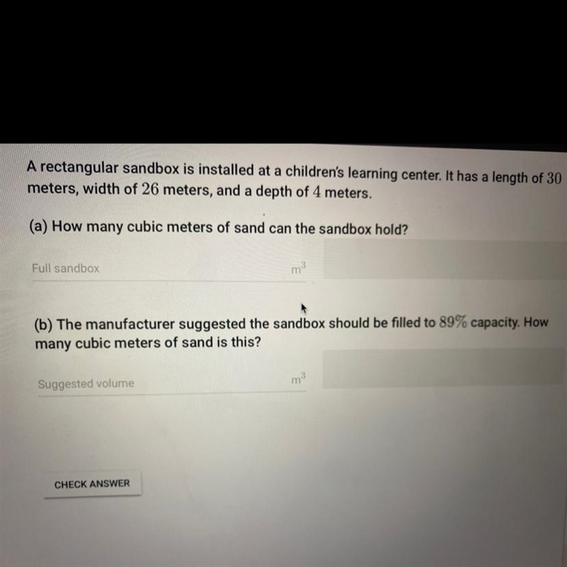 (A) how many cubic meters of sand can the sandbox hold? (B) the manufacture suggested-example-1