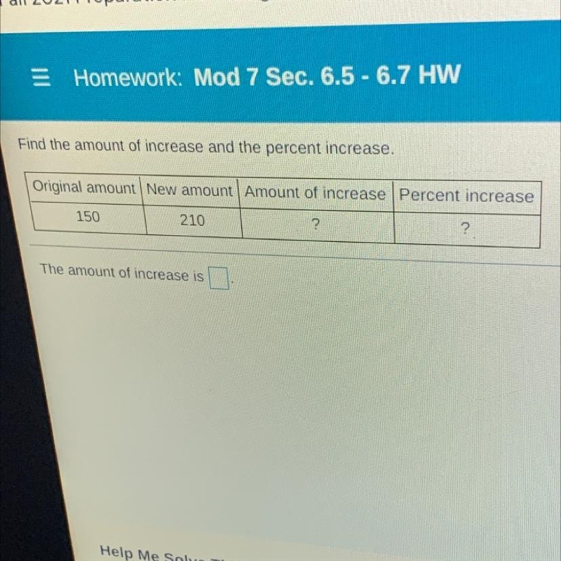 Find the amount and the percent increase. Fill in the chart-example-1