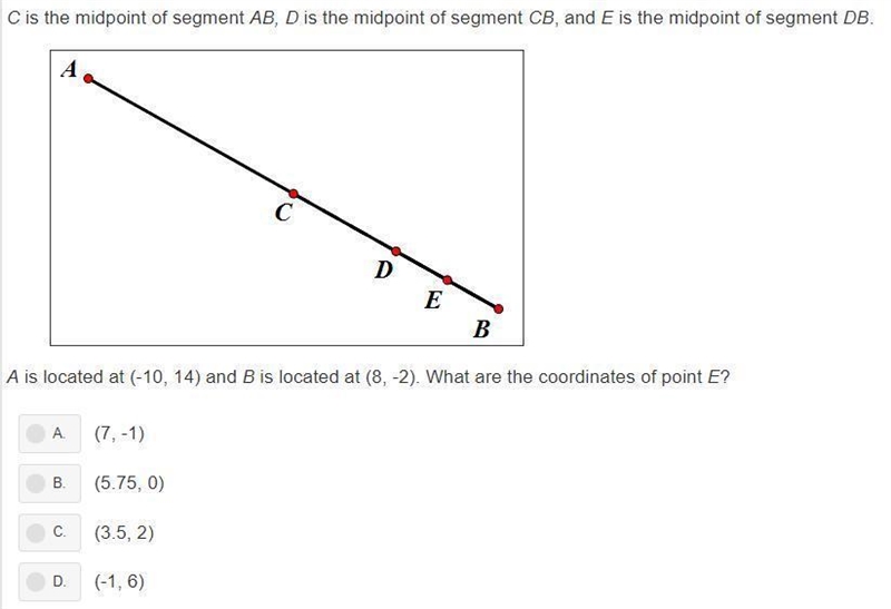 C is the midpoint of segment AB, D is the midpoint of segment CB and E is the midpoint-example-1