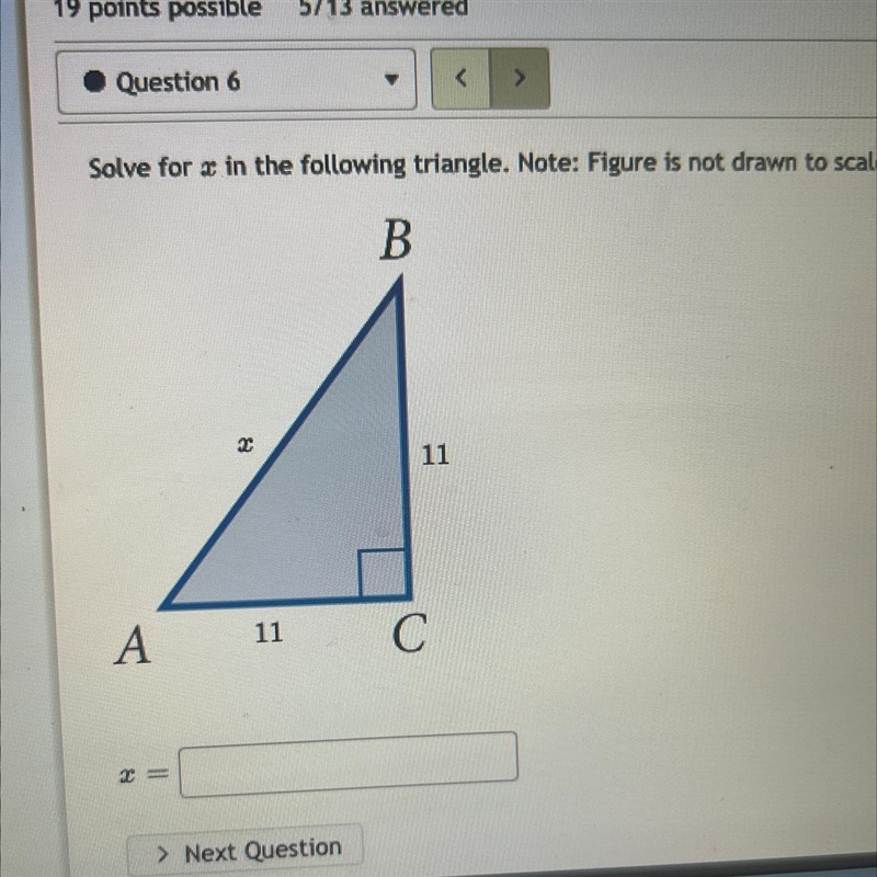 Solve for x in the following triangle-example-1