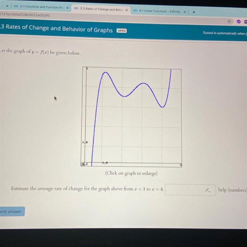 let the graph of y=f(x) be given below.Estimate the average rate of change for the-example-1