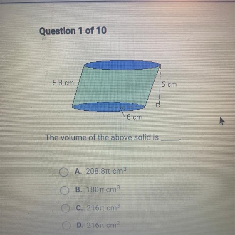 The volume of the above solid is-example-1