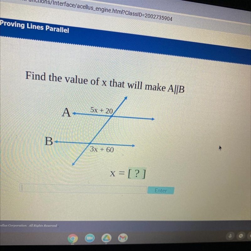 Find the value of x that will make A B5x + 20А.B3x + 60x = [?]-example-1