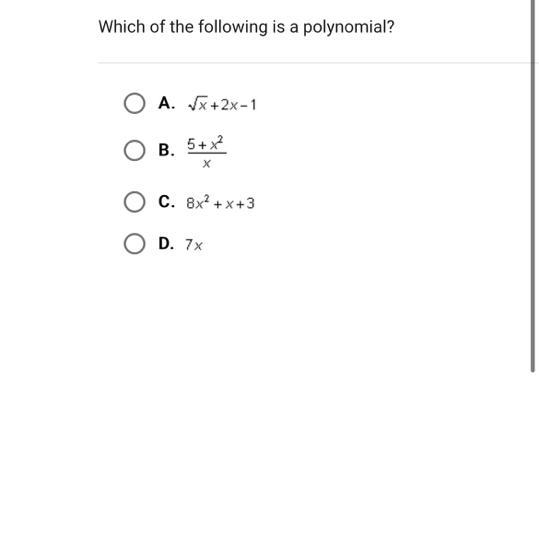 Which of the following is a polynomial-example-1