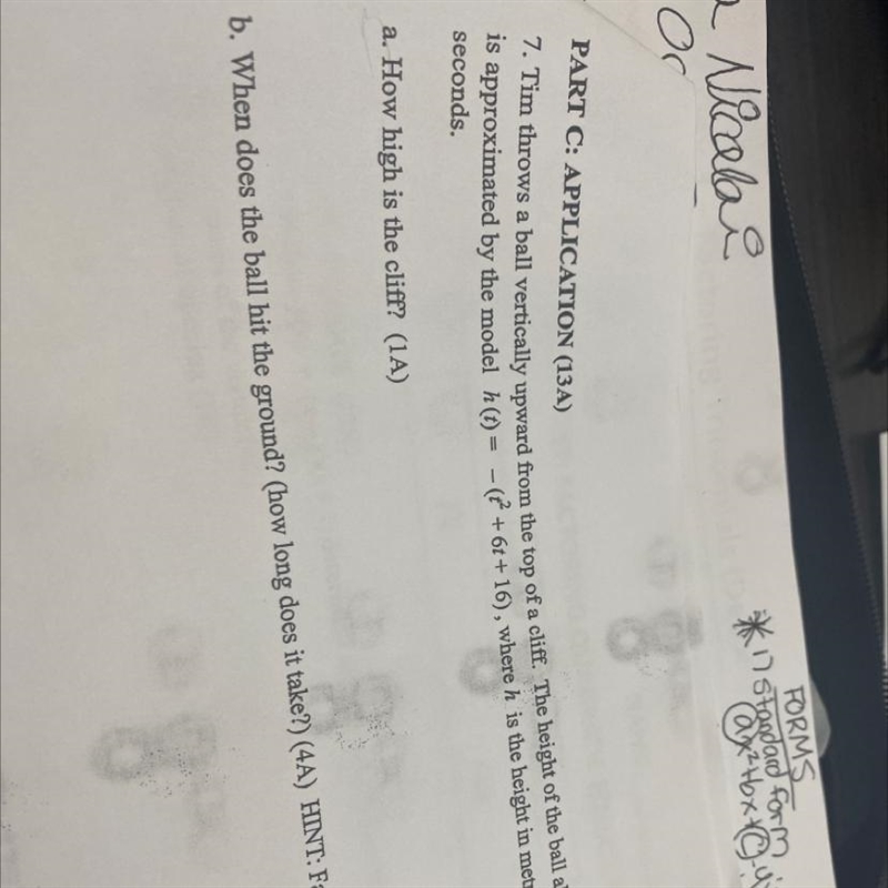 Figure out the height of cliff, when ball hits the ground, the max height of the ball-example-1