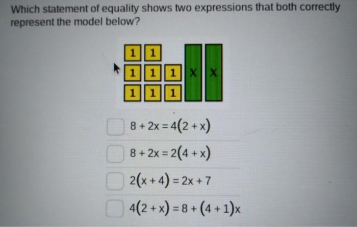 Which statement of equality shows two expressions that both correctly represent the-example-1